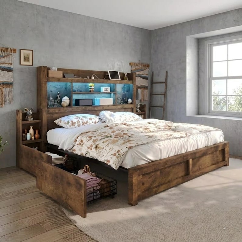 LED Headboard Bookcase