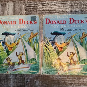 Vintage Golden Book - 2x Donald Ducks Toy Sailboat - Chip & Dale - Walt Disney