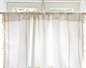 White Linen Shower Curtain - Rod Pocket, Kitchen Curtains, Farmhouse Coffee Curtain