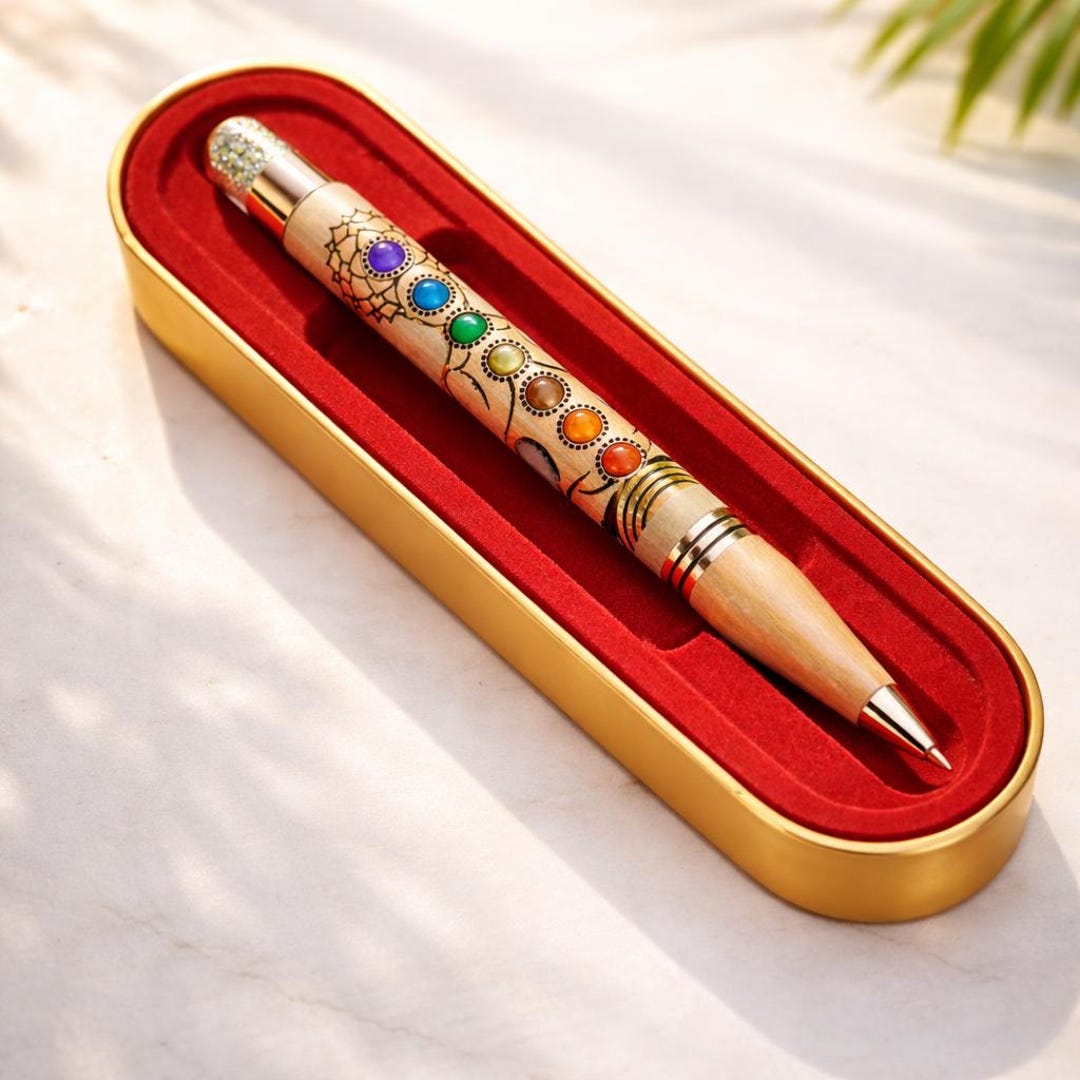 Pyritre Pen Seven Chakra Healing Crystal Pen With Pyrite Infusion | Premium Metal ...
