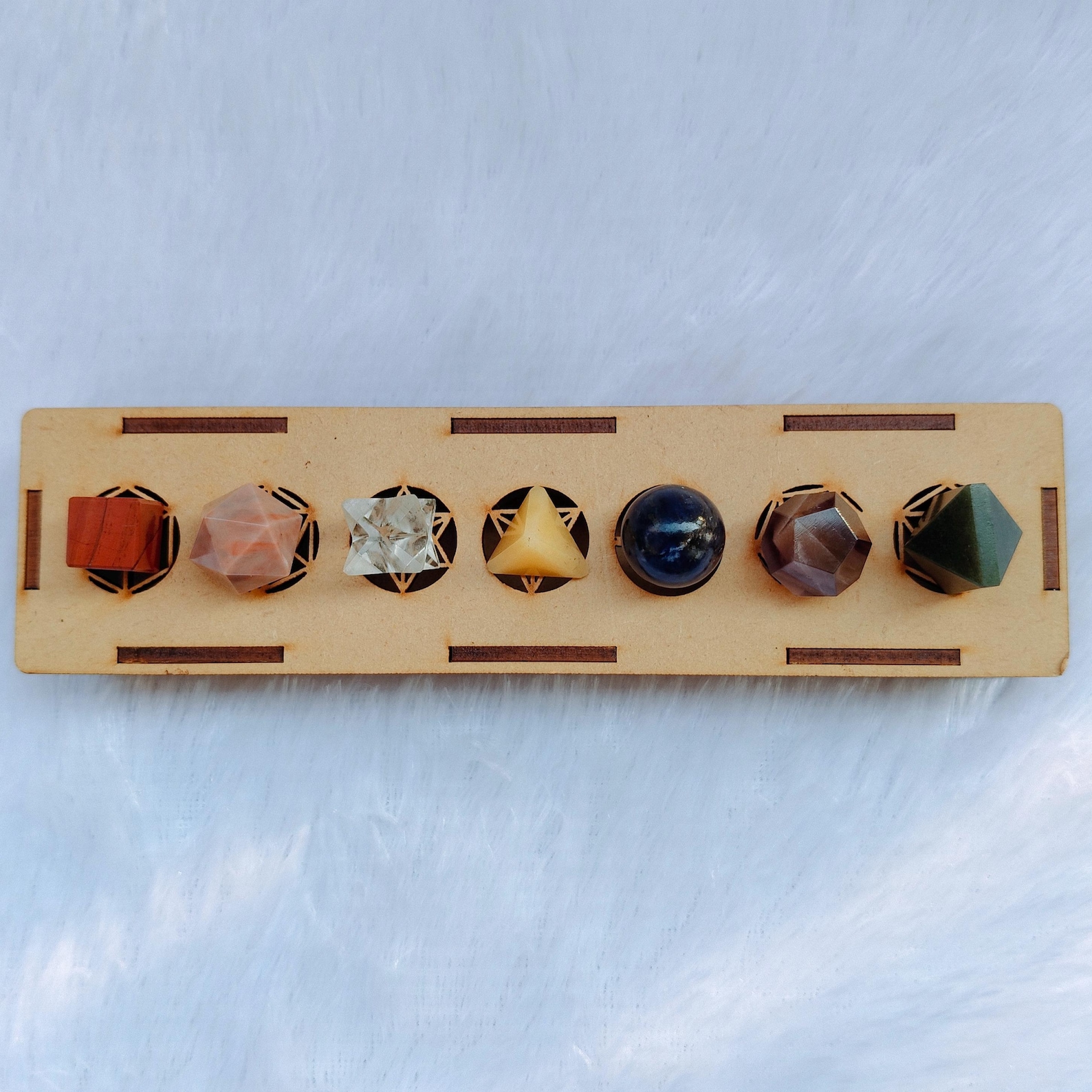 Seven Chakra Sacred Geometry Set With Wooden Box | 7 Platonic Solids ...