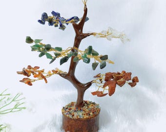 Arbre de chakra fait main avec pierres précieuses - Décoration bonsaï en cristal de 20 cm (20 cm)