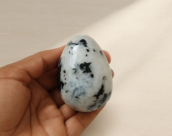 Rainbow Moonstone Crystal Egg | Polished Stone with Metal Stand (63mm)