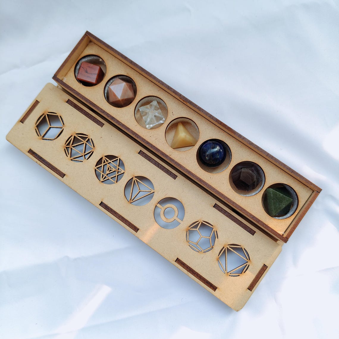 Seven Chakra Sacred Geometry Set With Wooden Box | 7 Platonic Solids ...