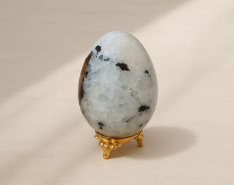 Rainbow Moonstone Crystal Egg | Polished Stone with Metal Stand