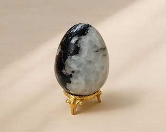 Rainbow Moonstone Crystal Egg with Stand | Polished Healing Stone (57mm)