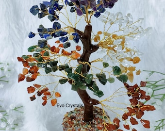 Seven Chakra 300 Chips Crystal Tree • Handmade Gemstone Tree Bonsai for Meditation