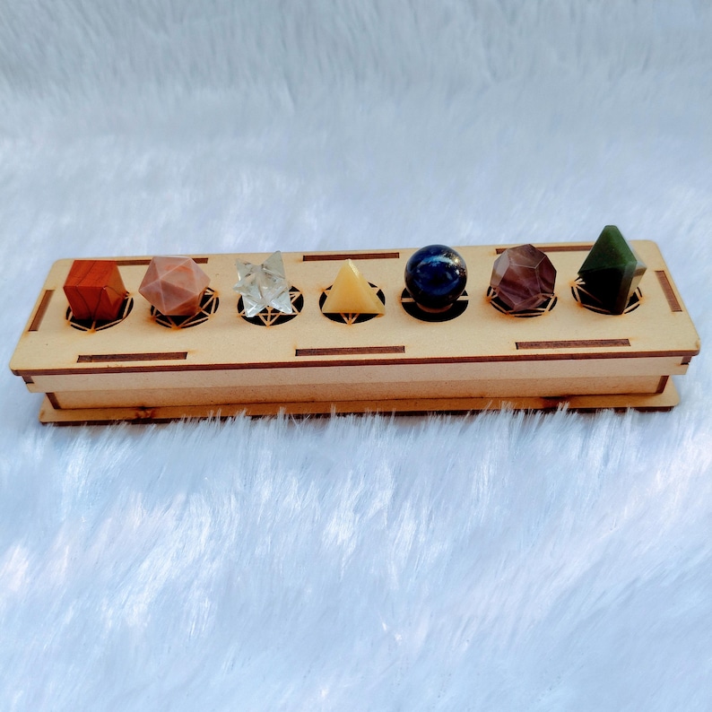 Seven Chakra Sacred Geometry Set With Wooden Box | 7 Platonic Solids ...