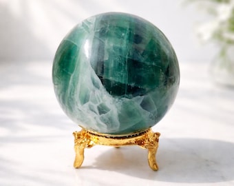 Rainbow Green Fluorite Crystal Sphere 46 mm , Natural Crystal Fluorite Ball with Stand | Crystal Decor Gift