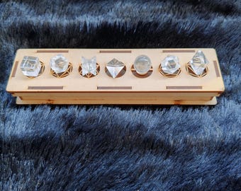 Natural Clear Quartz Sacred Geometry Set  7 PCS | Platonic Solids Healing Crystals Geometry Crystals With Wooden Box