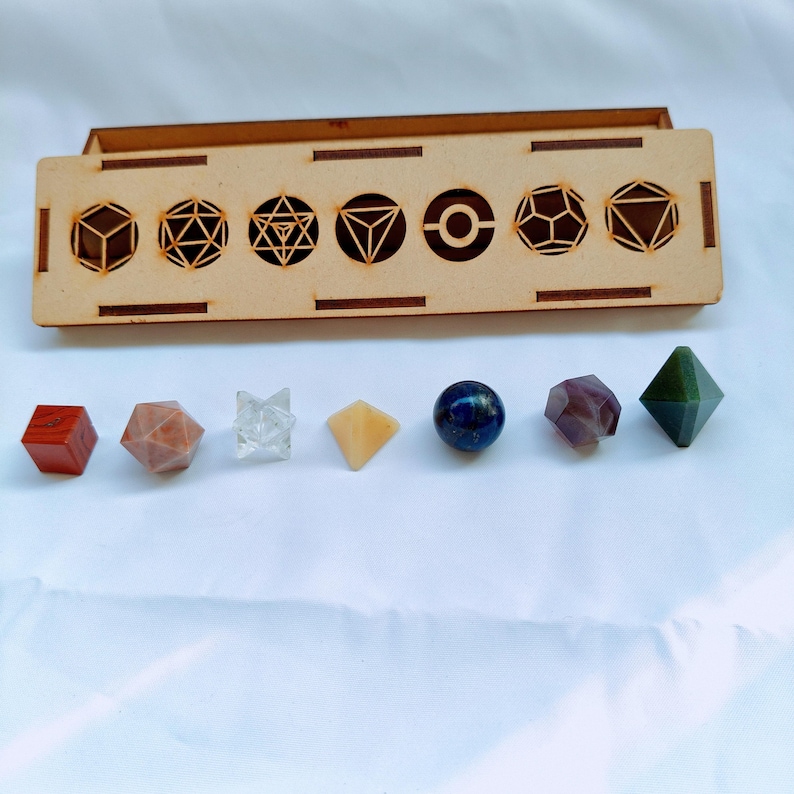 Seven Chakra Sacred Geometry Set With Wooden Box | 7 Platonic Solids ...