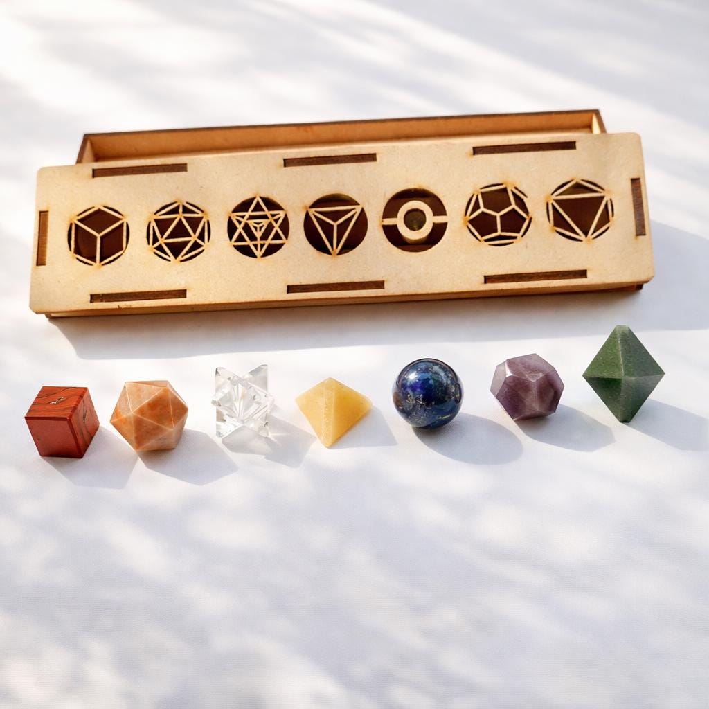 Seven Chakra Sacred Geometry Set With Wooden Box | 7 Platonic Solids ...