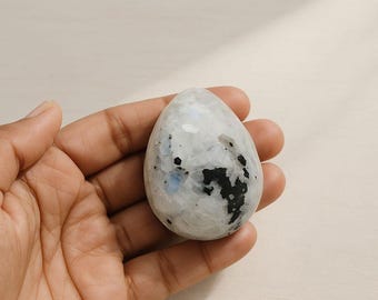 Polished Rainbow Moonstone Crystal Egg | Healing Stone with Stand