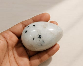 Rainbow Moonstone Crystal Egg Display Piece | 60 mm Polished Stone Egg with Stand | Exact Natural Specimen