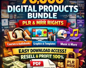 76,000点のデジタル製品バンドル – PLRおよびMRRライセンス | コース、グラフィック、音楽 | 再販権