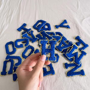 Chenille letter iron-on patch, Chenille Letters-Chenille Patch, Adhesive Letters-Adhesive Patches, with gold trim self adhesive and iron on