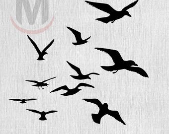 飛んでいる鳥の群れ。Cricut 用のカット ファイル。クリップ アートの