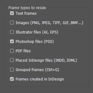 May include: Screenshot of a dialog box titled "Resize Frames" from a design software. It displays document details, dimensions in millimeters (700mm width, 500mm height), and options to select frame types and page selection for resizing. Buttons for "OK" and "Cancel" are visible.