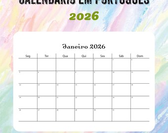 Monthly calendar for 2026 in horizontal format, ready to print. Wall calendar available in PDF with a clean layout, every day