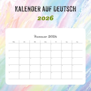 2026‑Monatskalender im Querformat, druckfertig. Wandkalender als PDF mit einem klaren, übersichtlichen Monatslayout.