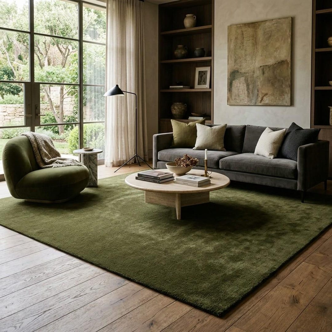 Hand Tufted Wool Rug – Soft Olive Green Modern Area Carpet - Etsy
