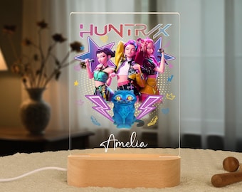 Kpop Demon Hunters aangepast nachtlampje, Huntrix Merch gepersonaliseerde naam nachtlampje voor slaapkamer meisje, kinderkamer decor, kerstcadeau