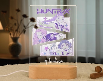 Kpop Demon Hunters aangepast nachtlampje, Huntrix gepersonaliseerde naam nachtlampje voor slaapkamer babymeisje, kpop Demon Hunters merch, kerstcadeau