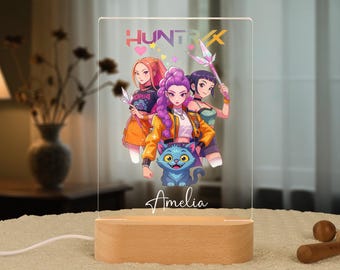 Aangepast nachtlampje Huntrix, K-pop Demon Hunters merchandise gepersonaliseerde naam nachtlampje voor slaapkamer babymeisje, cadeau fan Kpop, kerstcadeau