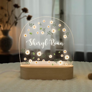 Personalised Daisies Floral Name Night Light for Girl, Night Lamp, Kids Night Light Gift, LED Lamp for Baby Girl Bedroom, Kids Nursery Decor