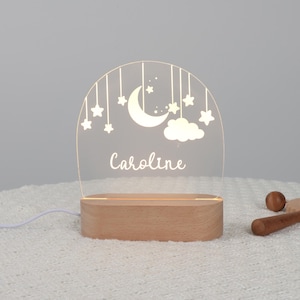 Custom Moon and Star Nightlight with Name, Personalized Clouds Night light LED Lamp, Kids Baby Bedroom Night Light Gift, Nursery Light Decor