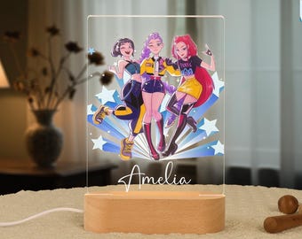 Aangepast nachtlampje voor tienermeisjes, Kpop Demon Hunters Huntrix Merch gepersonaliseerde naam nachtlampje voor slaapkamer babymeisje, kerstcadeau