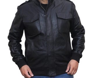 Men's Vintage Top Grain Lambskin Italian Mosaic Black Leather