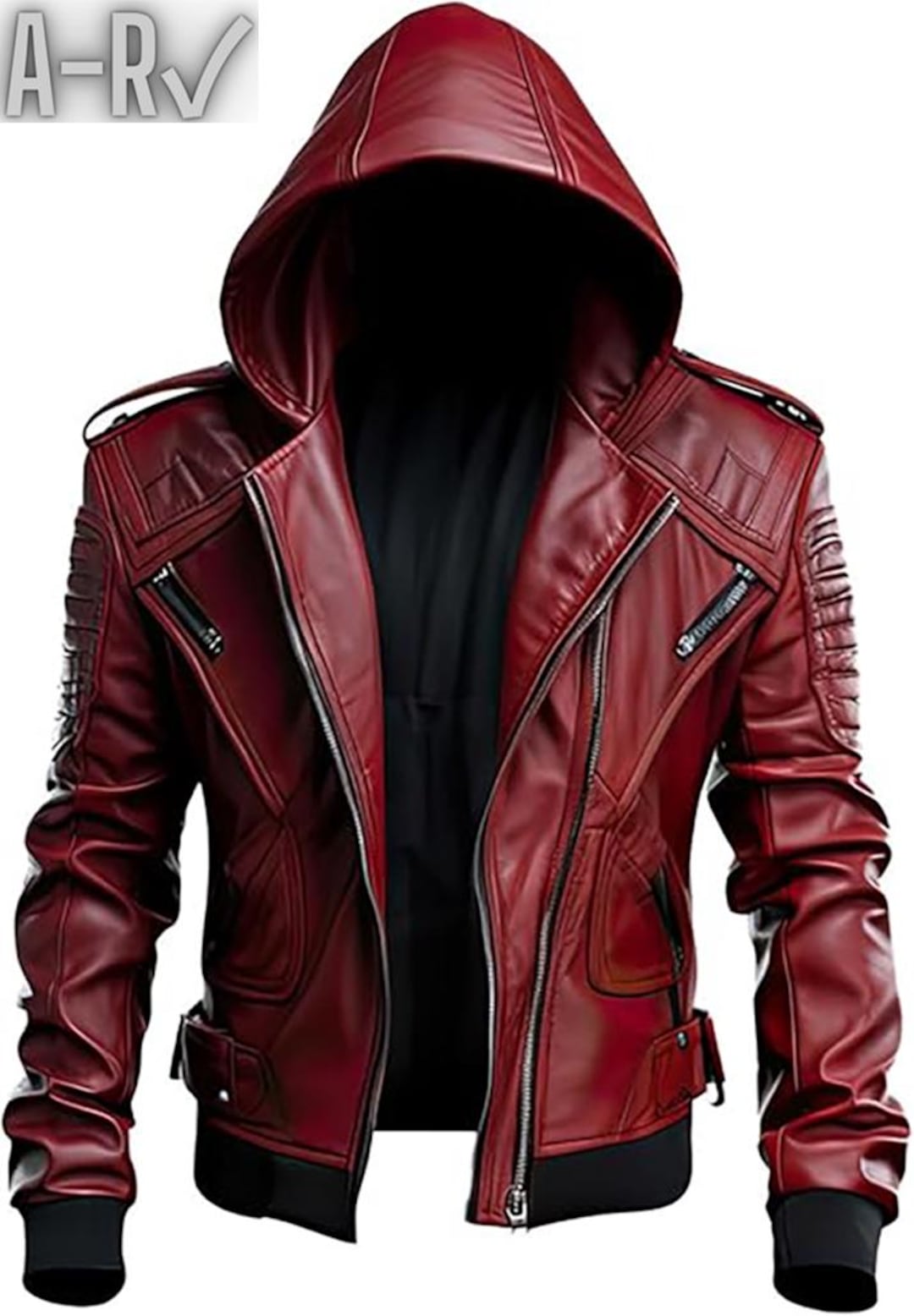 Men's Red Leather Motorcycle Biker Jacket With Hoodstylish & Durable — free download