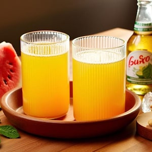 Ribbed Drinking Glasses – 295ml Glass Tumbler Set | Lightweight & Elegant Water Glasses for Juice, Soda, Cocktails