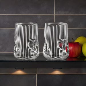 Modern Ribbed Glasses Set – 380ml Curved Glass Tumbler Set | Lightweight Daily Drinkware for Juice, Soda & More