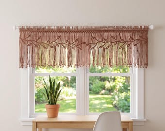 Macrame Curtain Woven Cotton Rope Valance for Boho Window Decor, Doorway Hanging, Kitchen Accent, Housewarming Gift
