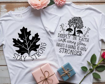 Inspirational Christian PNG, Rooted in Faith Tree, Stay Strong Leaf, Bible Faith Quote, Christian T-Shirt Design Bundle