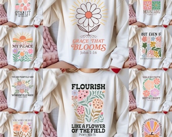 Christian Floral Bible Verse PNG Bundle, Retro Boho Faith Quotes Set
