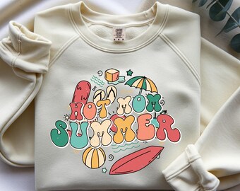Hot Mom Summer PNG Retro Sublimation Design Colorful Mom Shirt Graphic Download