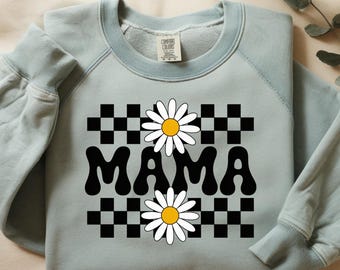 Mama Flower PNG, Cute Daisy Mama SVG, Checkerboard Mom Sublimation Design