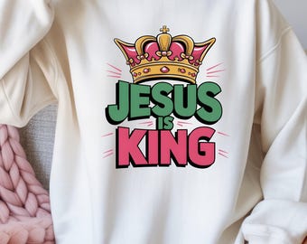 Gesù è Re PNG, design per felpa cristiana, grafica a sublimazione con citazione sulla fede