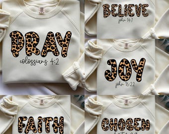 Pacchetto leopardo cristiano PNG SVG, Prega Credi Fede Scegli Joy Designs