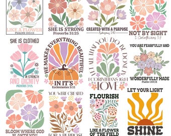 Paquete PNG de flores con versículos bíblicos bohemios, versículos bíblicos, escrituras, fe, bendiciones, religiones y cristianos