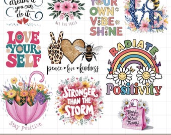 Positive Quotes PNG Bundle Motivational Sayings Digital Download Sublimation Design Pack