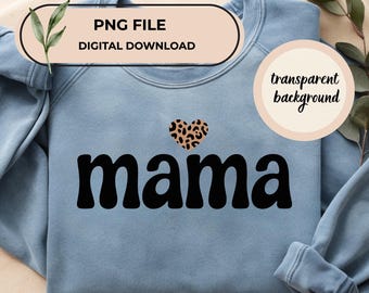 Maglietta da mamma moderna in formato PNG SVG EPS JPG, con design a cuore leopardato.