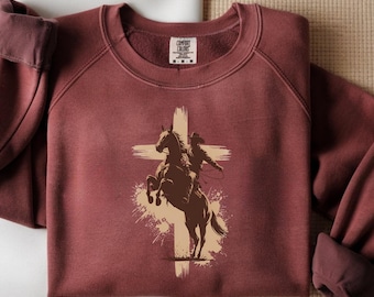Cowboy cristiano occidentale PNG, croce della fede, silhouette di cowboy, design per sublimazione