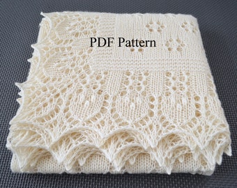 Knitting Pattern: "Forest Glade" - Lace Christening shawl, Baby wrap (PDF Pattern) Eng and Rus