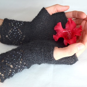 Knitting Pattern: Mitts with Beads - Delicate Elegant Knitted Lace Fingerless Gloves (Digital Pattern). ENG only