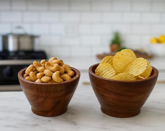 Handmade Wood Snack Bowl Set – Natural Kitchen Serving Bowls, Pack of 2