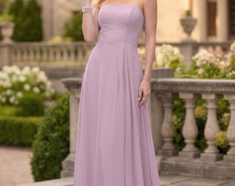 Contemporary Lilac Bridesmaid Dress, Sleek Strapless Chiffon Formal Gown with Asymmetrical Drape